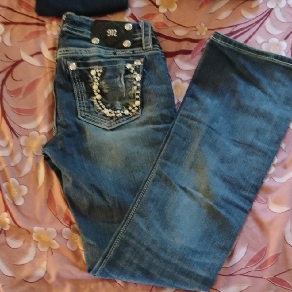 Miss Me Blue Boot Cut Jeans with Embellished Pockets